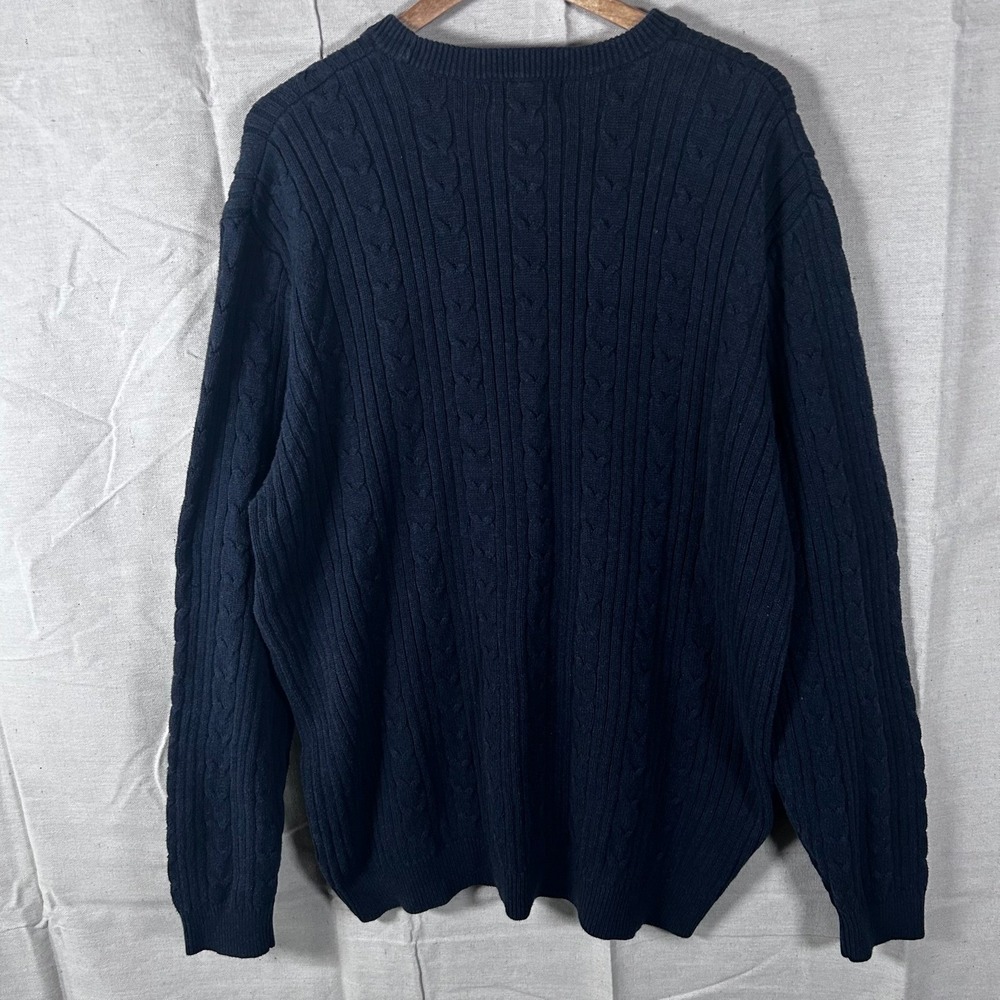 Eddie‎ Bauer Mens XXL Tall Navy Blue Cable Knit 100% Cotton Crewneck Sweater - Picture 3 of 5